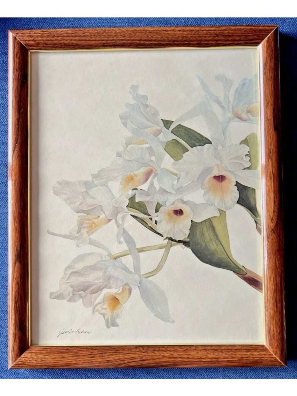 Orchid WATERCOLOR Framed Botanical Art Signed Gloria Eriksen Floral 15.5"x12.5"